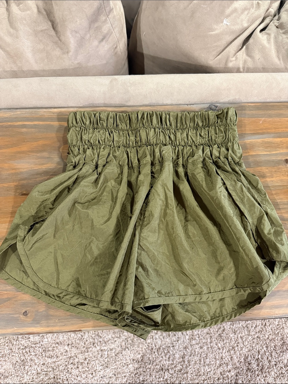 FP Movement by Free People Olive Smocked High-Waist Athletic Shorts
